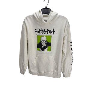 Naruto Shippuden Hoodie White Anime Pullover Sweatshirt Japanese Graphic M